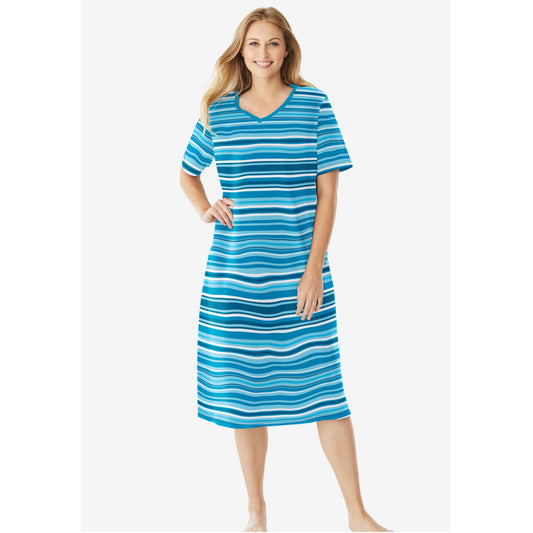 Caribbean Blue Stripe Long Print Sleepshirt PSW-8350