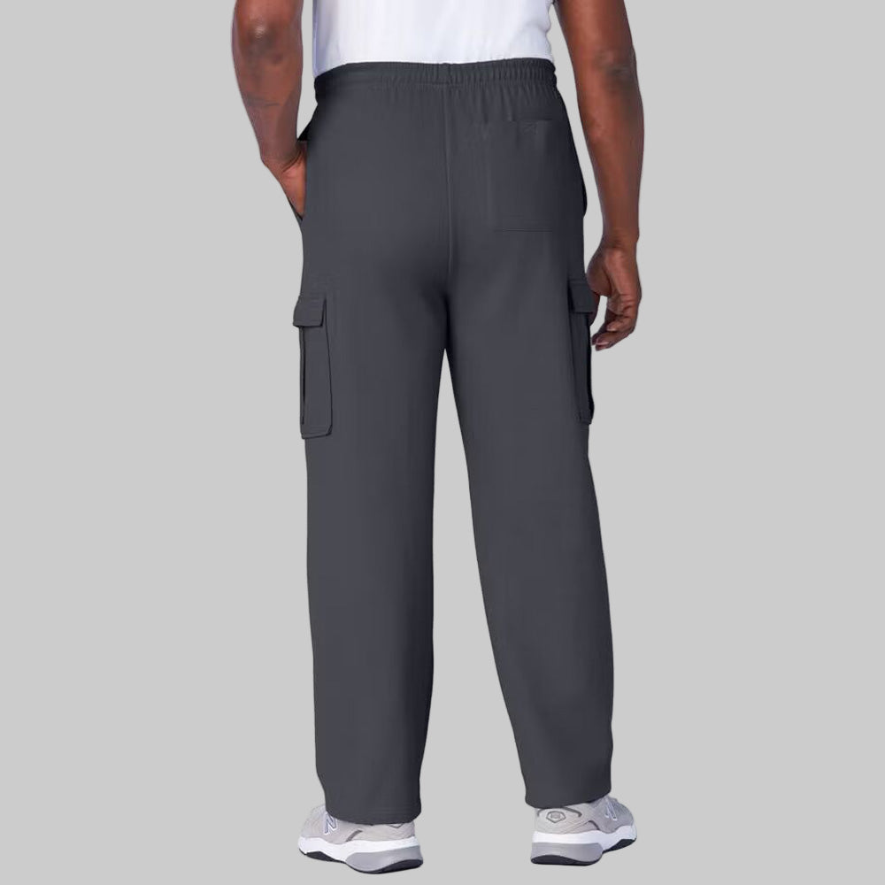 Carbon fleece big size cargo trouser with elastic waistband and secure cargo pockets displayed on a clean studio background.