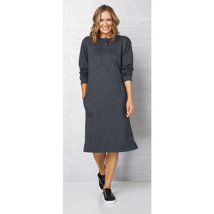 Charcoal Fleece Henley Sweatshirt Dress PSW-9097