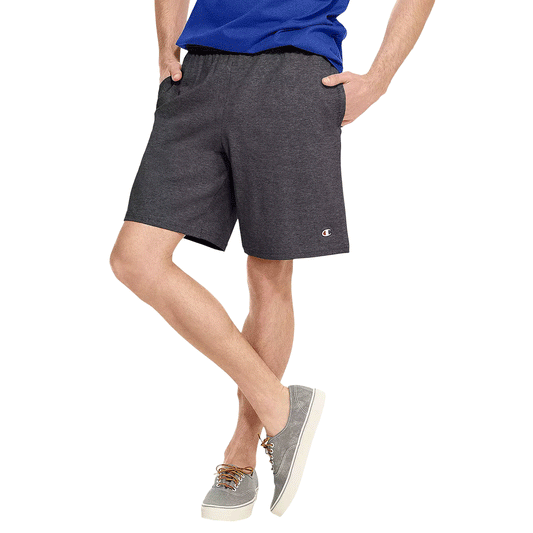 Men’s plus size charcoal jersey shorts with elastic waistband and side pockets, made from soft, lightweight fabric for casual comfort.

