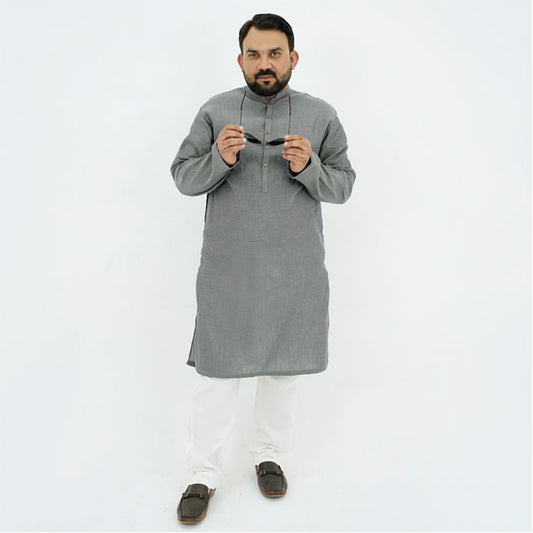 Charcoal Textured Cotton Plus Size Kurta Pajama PSM-9057