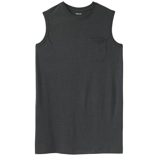 Charcoal Pocket Muscle Tee – Flat Lay Front View of Sleeveless T-Shirt with Chest Pocket