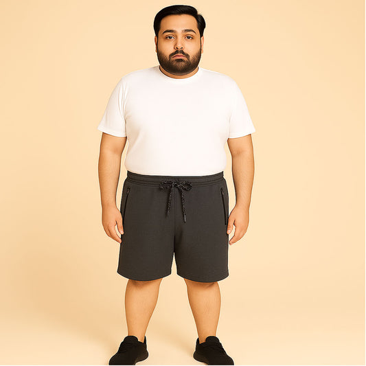 Charcoal Terry Knit Plus Size Shorts – Back View with Pocket and Elastic Waist
