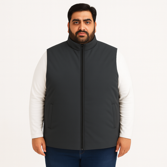 Charcoal Plus-Size Sleeveless Puffer Jacket PSM-10006