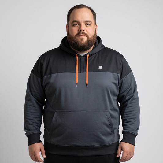 Charcoal Black Polyester Zip Neck Kangaroo Hoodie PSM-7371