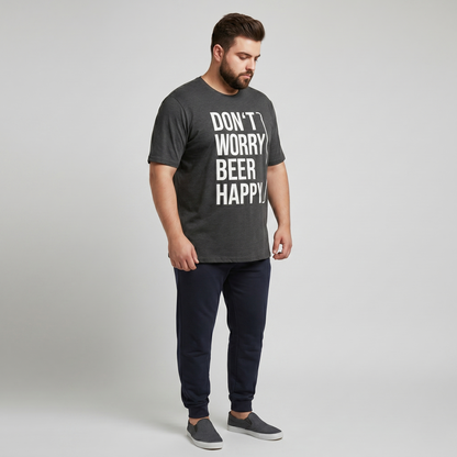Charcoal Dont Worry Big Size Crewneck T-Shirt PSM-8215