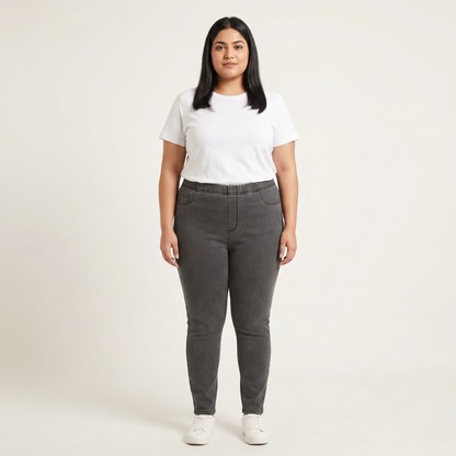 Charcoal Elastic Waist Slim Straight Denim Pants PSW-11080