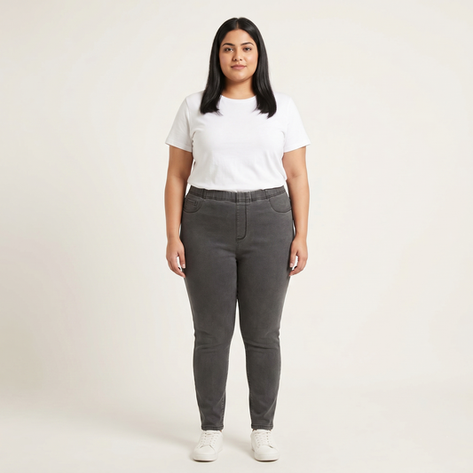 Charcoal Elastic Waist Slim Straight Denim Pants PSW-11080