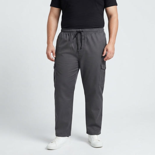 Charcoal Grey Cotton Plus Size Cargo Trousers made from slightly stretchable cotton fabric.