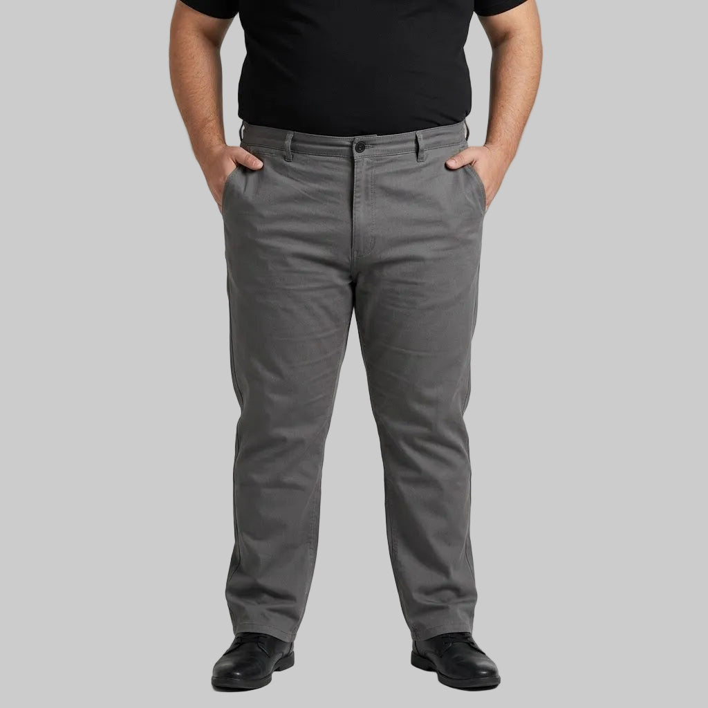 Charcoal Grey Plus Size Straight-Fit Cotton Pant for Men