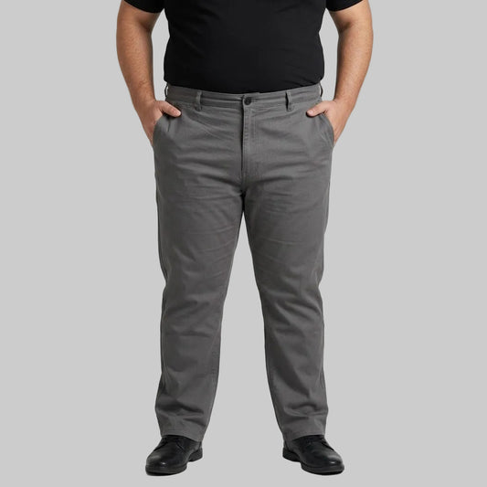 Charcoal Grey Plus Size Straight-Fit Cotton Pant for Men