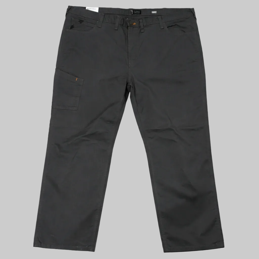 Charcoal grey plus size straight fit cargo pants with utility pocket front view on white background