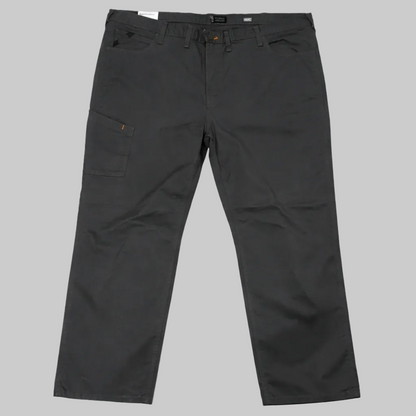 Charcoal grey plus size straight fit cargo pants with utility pocket front view on white background