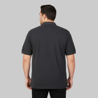 Charcoal plain polo shirt with short sleeves and classic collar front view