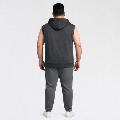 Charcoal Plus Size Sleeveless Zip-Up Fleece Hoodie PSM-10527