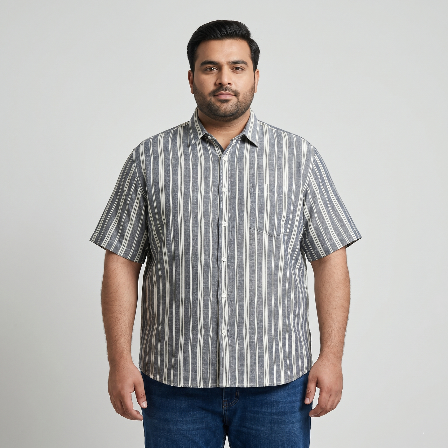 Charcoal Stripe Half Sleeve Casual Shirt PSM-11204