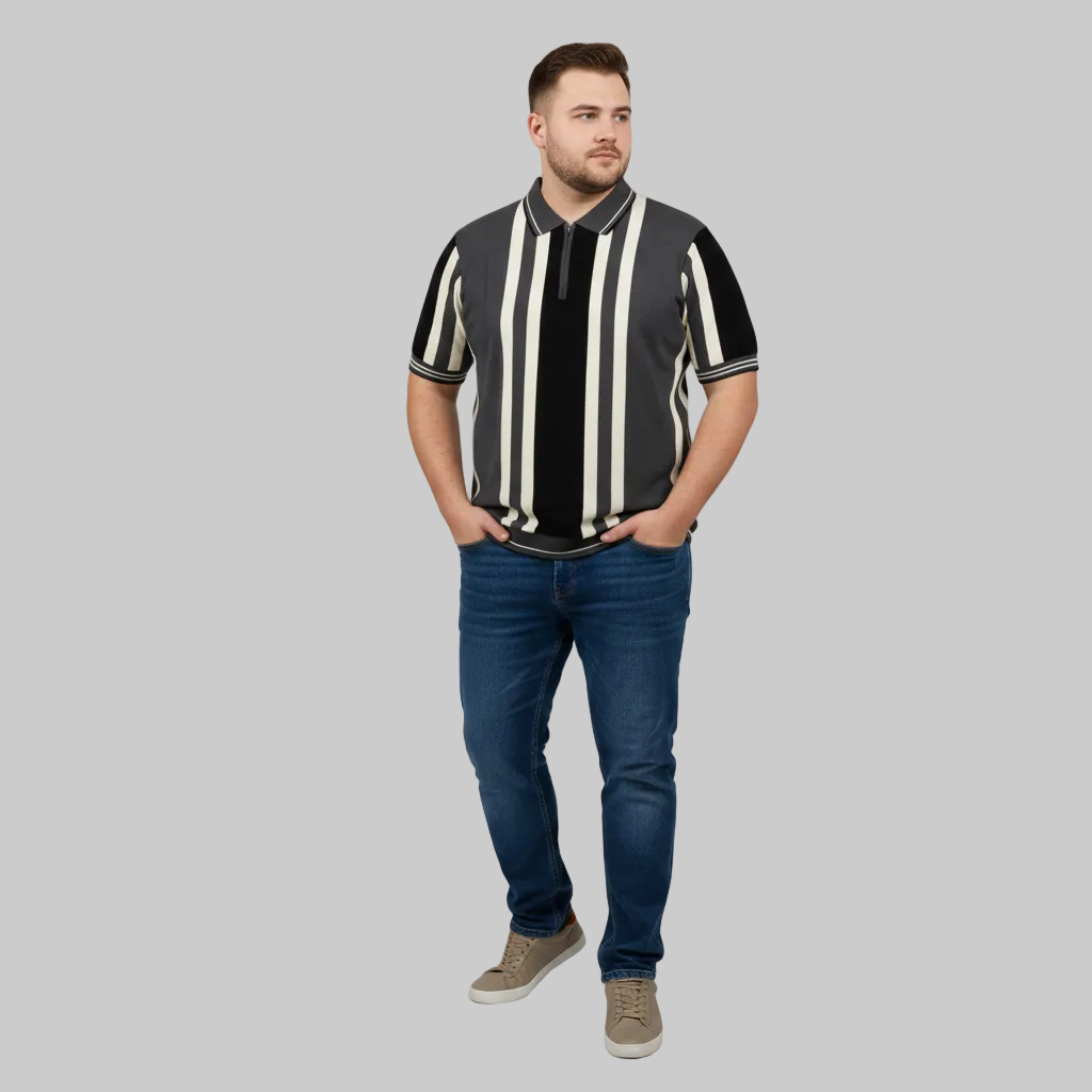 Charcoal Vertical Stripe Polo T-Shirt PSM-10638