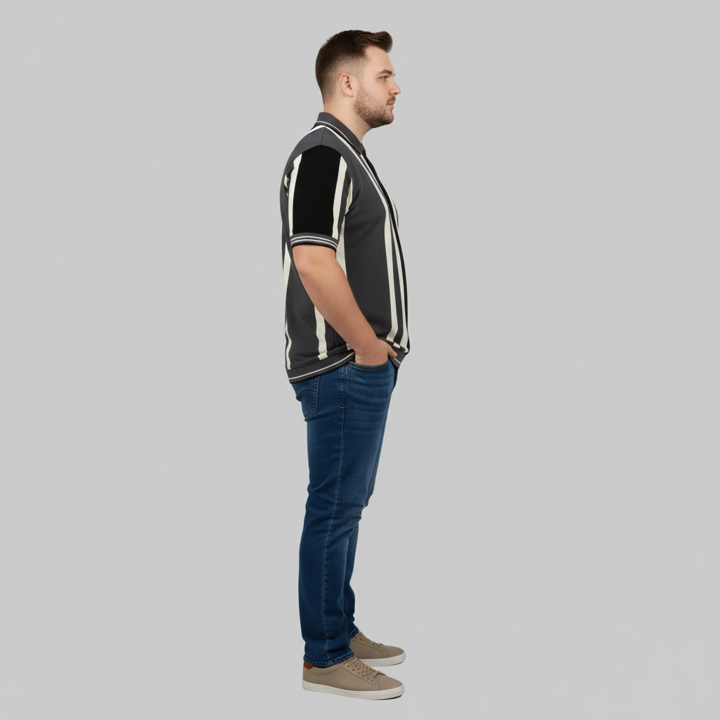 Charcoal Vertical Stripe Polo T-Shirt PSM-10638