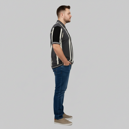 Charcoal Vertical Stripe Polo T-Shirt PSM-10638