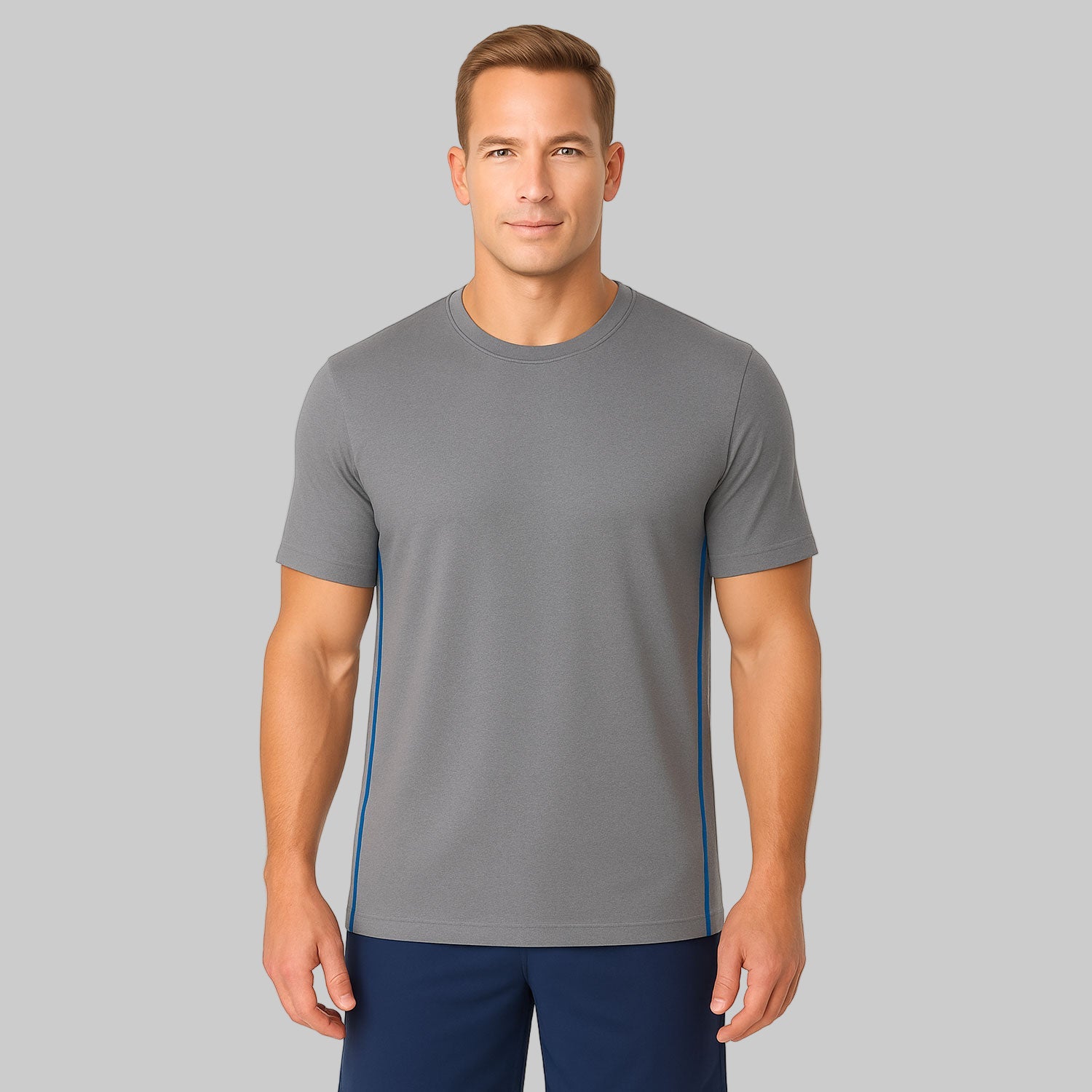 Charcoal performance crewneck T-shirt with mesh panels and relaxed fit in big size

