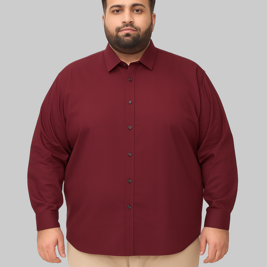 Deep maroon solid casual shirt in plus size with long sleeves


