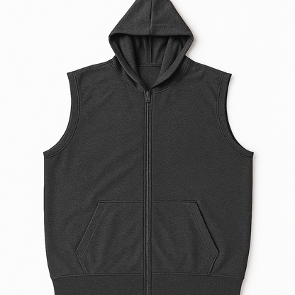 Charcoal Plus Size Sleeveless Zip-Up Fleece Hoodie PSM-9845
