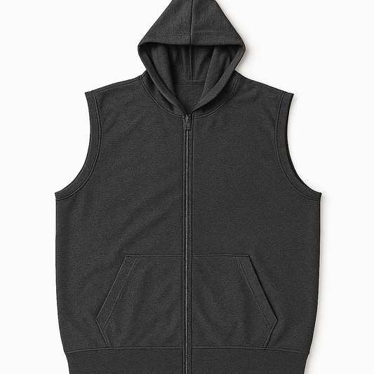 Charcoal Plus Size Sleeveless Zip-Up Fleece Hoodie PSM-9845