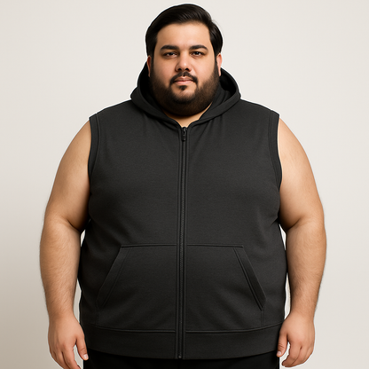 Charcoal Plus Size Sleeveless Zip-Up Fleece Hoodie PSM-9845