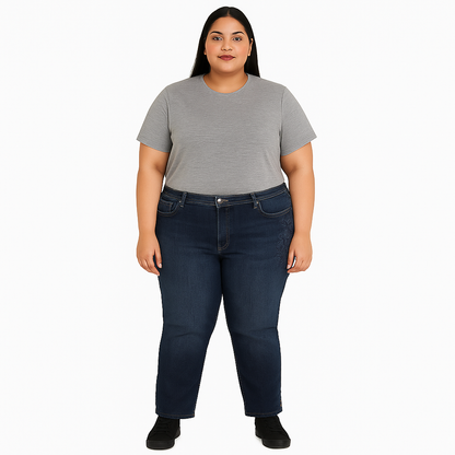 Dark Wash Plus Size Women Floral Embroidery Jeans PSW-4673