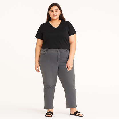 Grey Plus Size Woman Zip Bottom Jeans PSW-6103