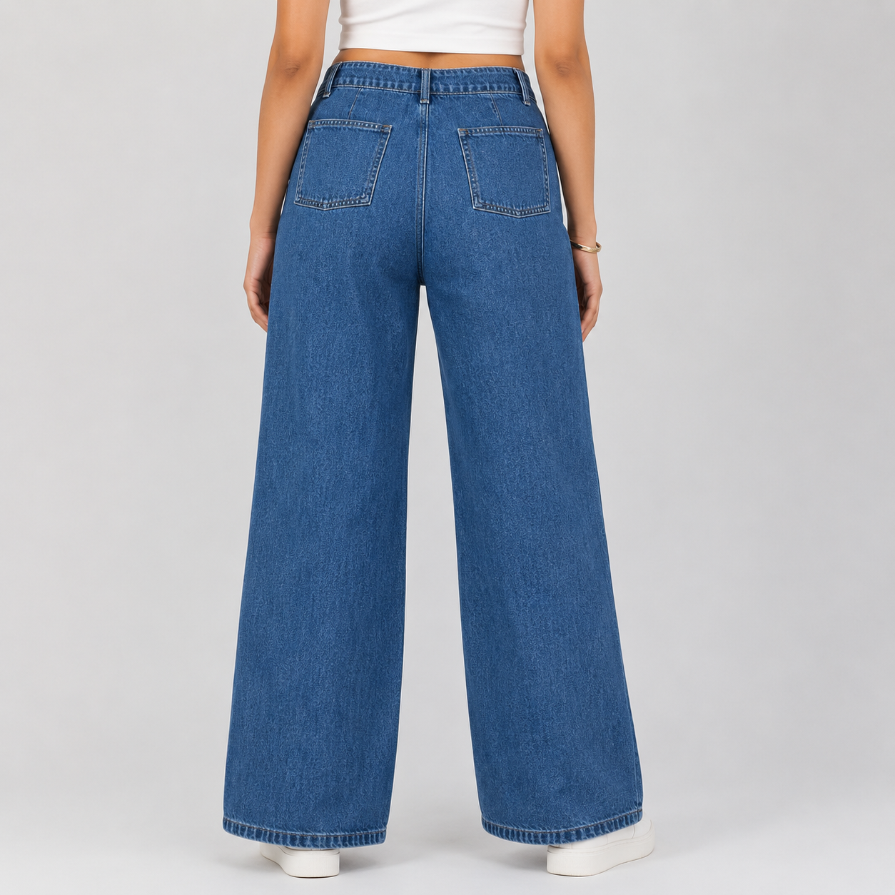 Blue Plus Size High-Waisted Wide-Leg Jeans PSW-11272