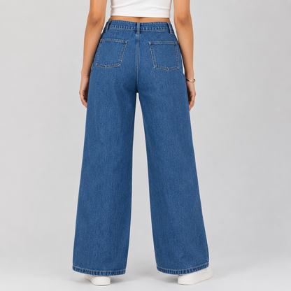 Blue Plus Size High-Waisted Wide-Leg Jeans PSW-11272