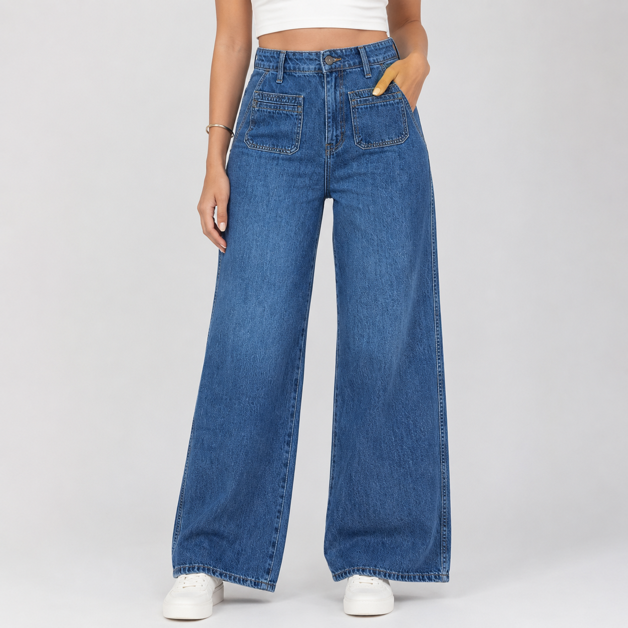 Blue Plus Size High-Waisted Wide-Leg Jeans PSW-11272