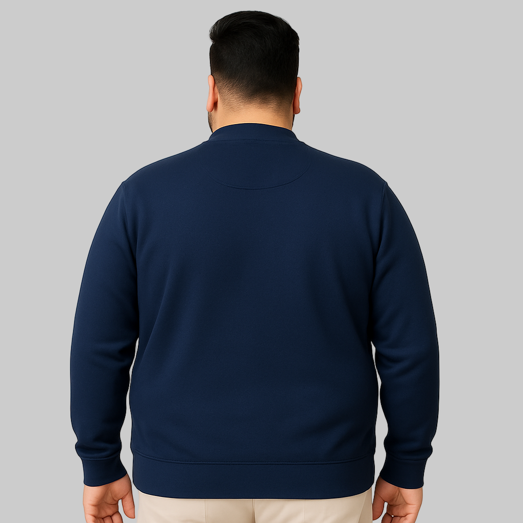 Navy Blue Terry Crewneck Sweatshirt for men with ribbed cuffs and hem — soft cotton-blend casual pullover.