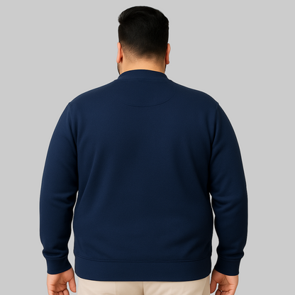 Navy Blue Terry Crewneck Sweatshirt for men with ribbed cuffs and hem — soft cotton-blend casual pullover.
