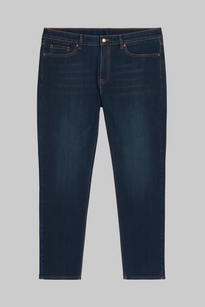 Classic Dark Indigo Slim Jeans – slim fit men’s denim with stretch, tapered leg, and dark wash finish.