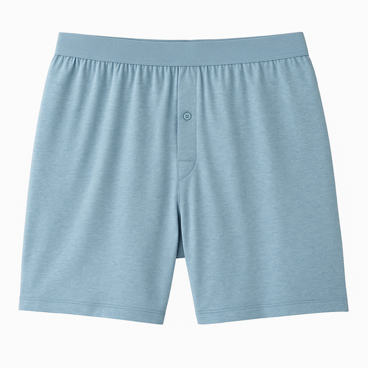 Ice Blue Cotton Boxer Shorts – Front Flat Lay with Button Fly