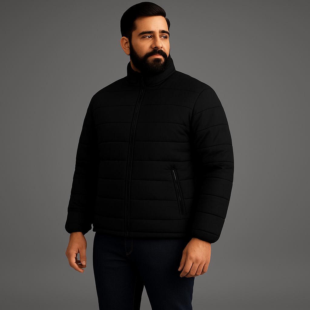 Black Plus Size Long Sleeve Puffer Jacket PSM-7536