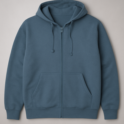 Front view of Slate Blue Full-Zip Plus Size Fleece Hoodie for men on white background.