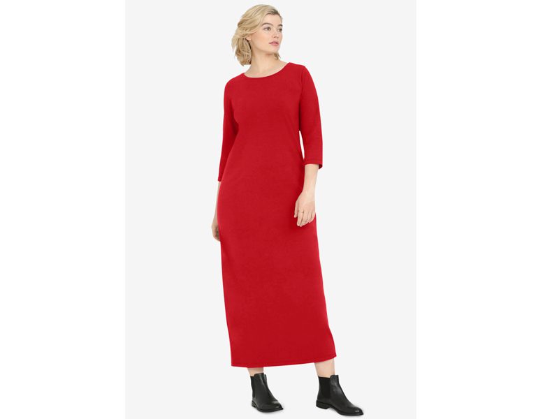 Chili Red Three Quarter Sleeve Knit Maxi Dress PSW-6220