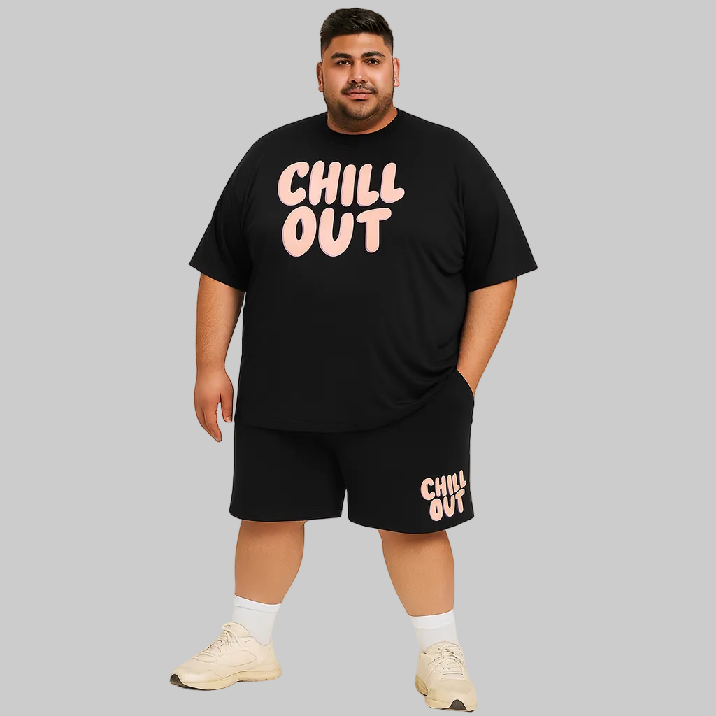 Chill Out plus-size shorts set for men featuring a relaxed fit, soft breathable fabric, and matching top and shorts designed for comfort and everyday casual wear