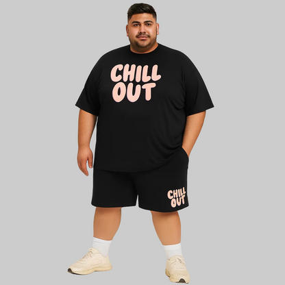 Chill Out plus-size shorts set for men featuring a relaxed fit, soft breathable fabric, and matching top and shorts designed for comfort and everyday casual wear