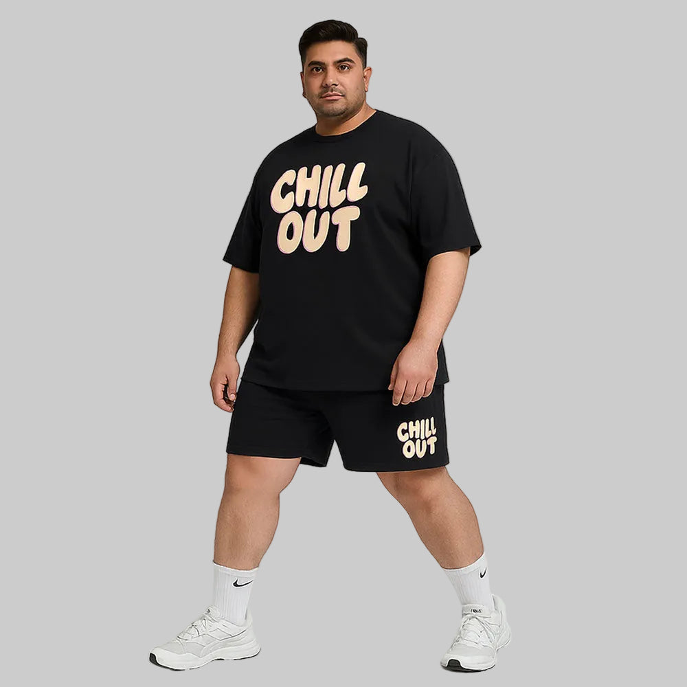 Chill Out plus-size shorts set for men featuring a relaxed fit, soft breathable fabric, and matching top and shorts designed for comfort and everyday casual wear