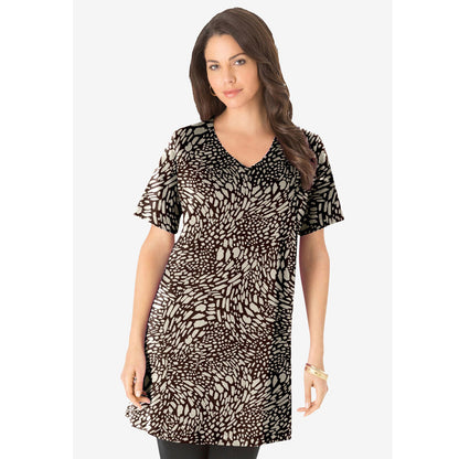 Chocolate Beige Printed V-Neck Ultimate Tunic PSW-8721