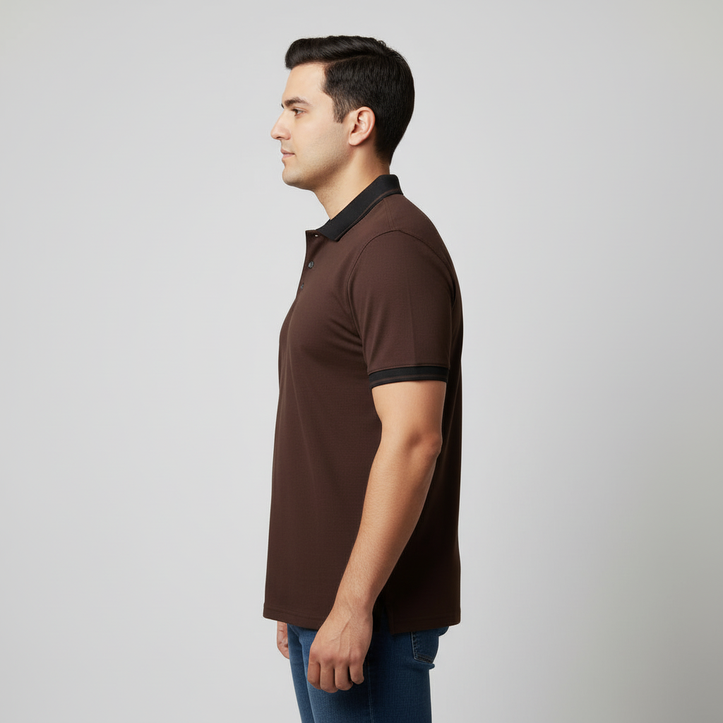 Chocolate Brown Contrast Collar Plus Size Polo Shirt PSM-10881