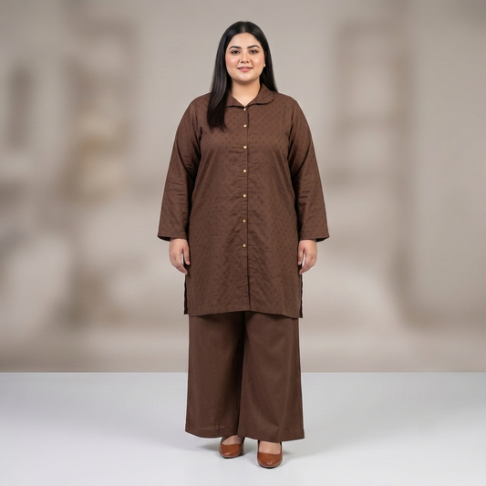 Chocolate Brown Dobby Jacquard Co-ord Set PSW-11293