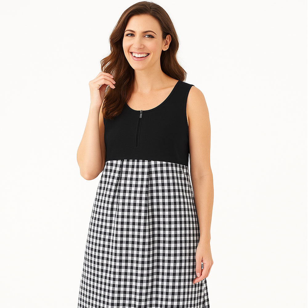 Classic Black Gingham Sleeveless Lounger for plus-size women - casual and breathable