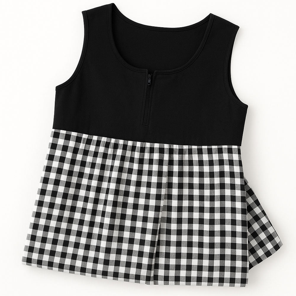 Classic Black Gingham Sleeveless Lounger for plus-size women - casual and breathable