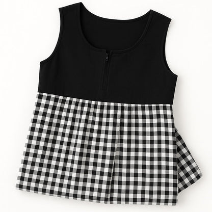 Classic Black Gingham Sleeveless Lounger for plus-size women - casual and breathable