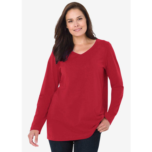 Classic Red Perfect Long-Sleeve V-Neck Tee PSW-7926